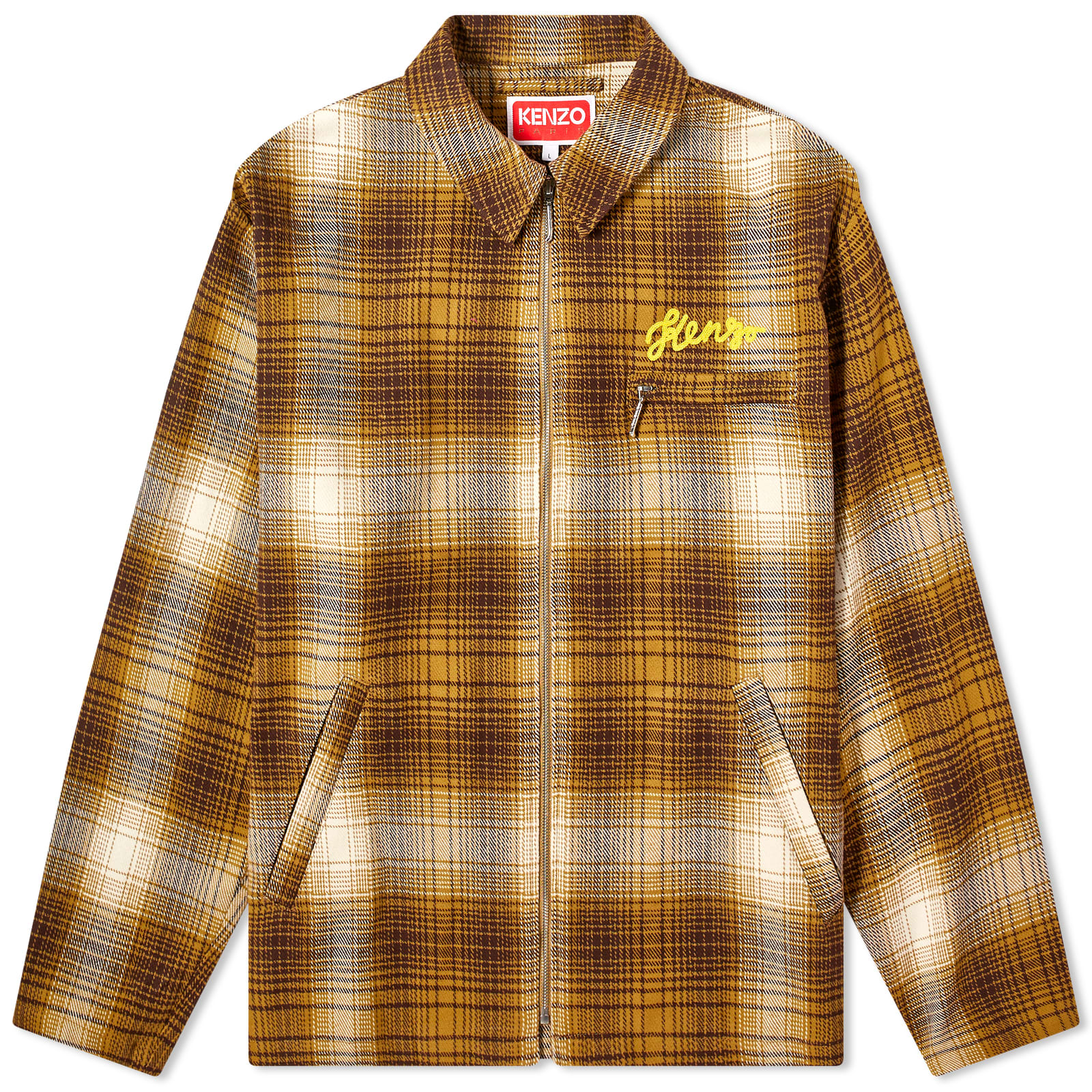 Рубашка Kenzo Checked Plaid Zip Overshirt, цвет Dark Brown женская металлическая цепочка кулон в стиле хип хоп