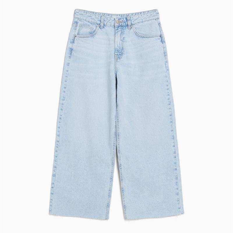 

Джинсы Bershka Wide-Leg Cropped, голубой