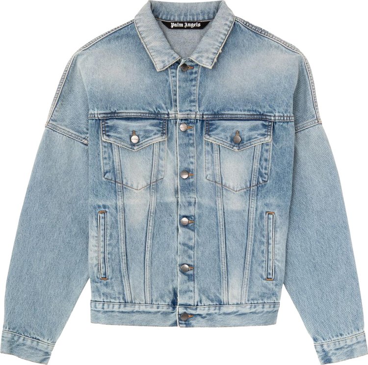 Куртка Palm Angels Logo Over Denim Jacket 'Blue/White', синий - фото