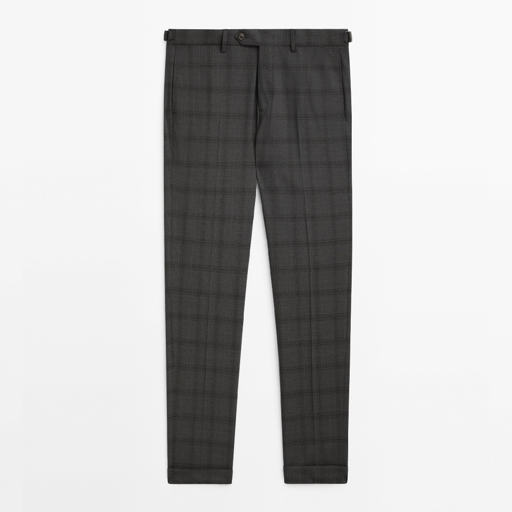 Брюки Massimo Dutti Windowpane Check 110's Wool Suit, серый пиджак massimo dutti gray suit 100% wool check серый