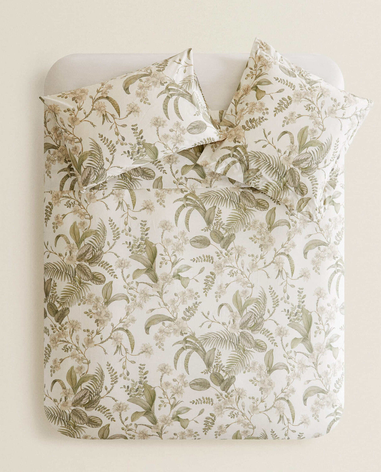 

Пододеяльник Zara Home Leaf Print, кремовый/зеленый