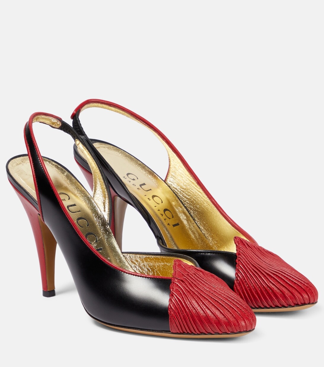 

Плиссированные кожаные туфли с ремешком на пятке Gucci, разноцветный