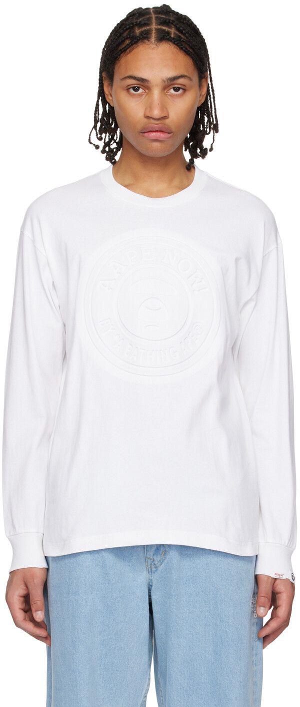 

Белая футболка с длинным рукавом с тиснением AAPE by A Bathing Ape, Белый
