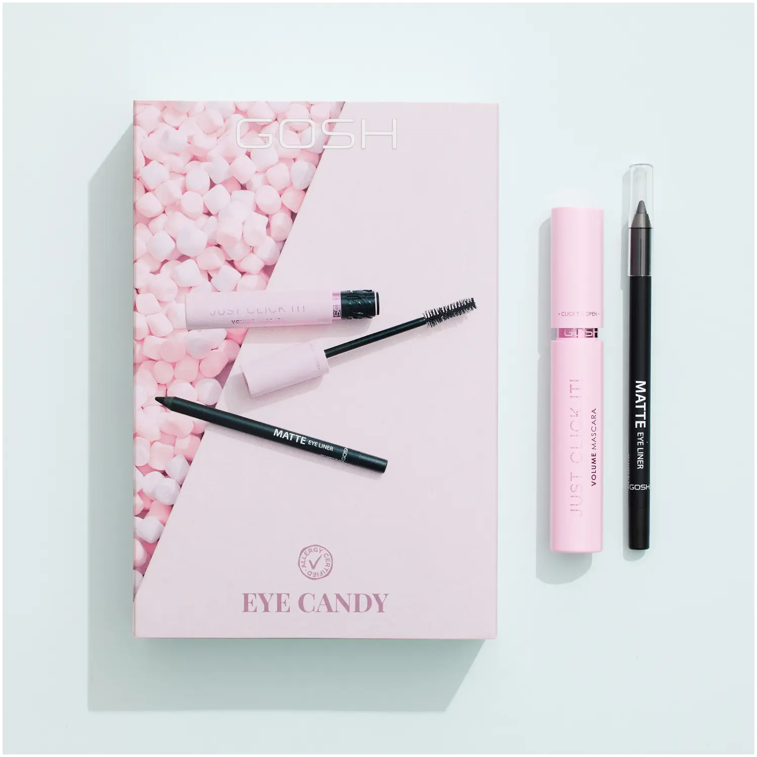 

Gosh Eye Candy набор: утолщающая тушь, мл + водостойкий матовый черный карандаш для глаз, 1,2 г