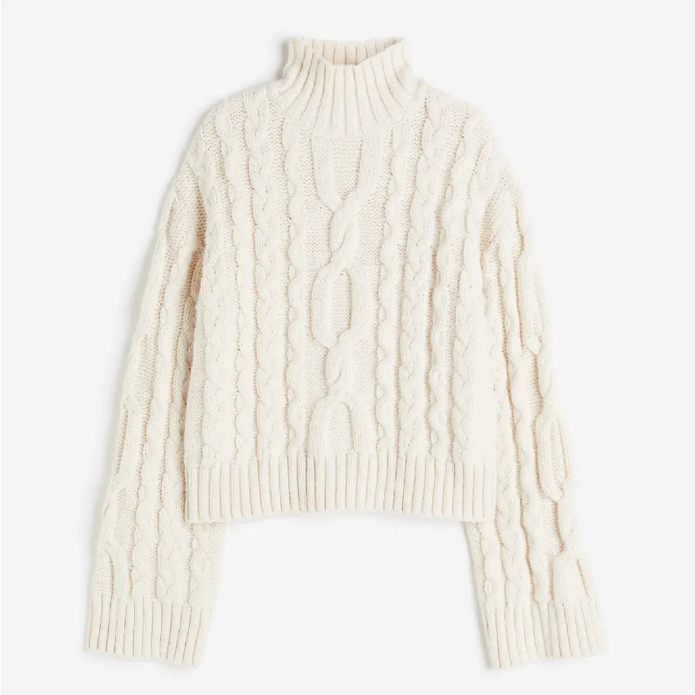 

Свитер H&M Cable-knit Mock Turtleneck, кремовый, Бежевый