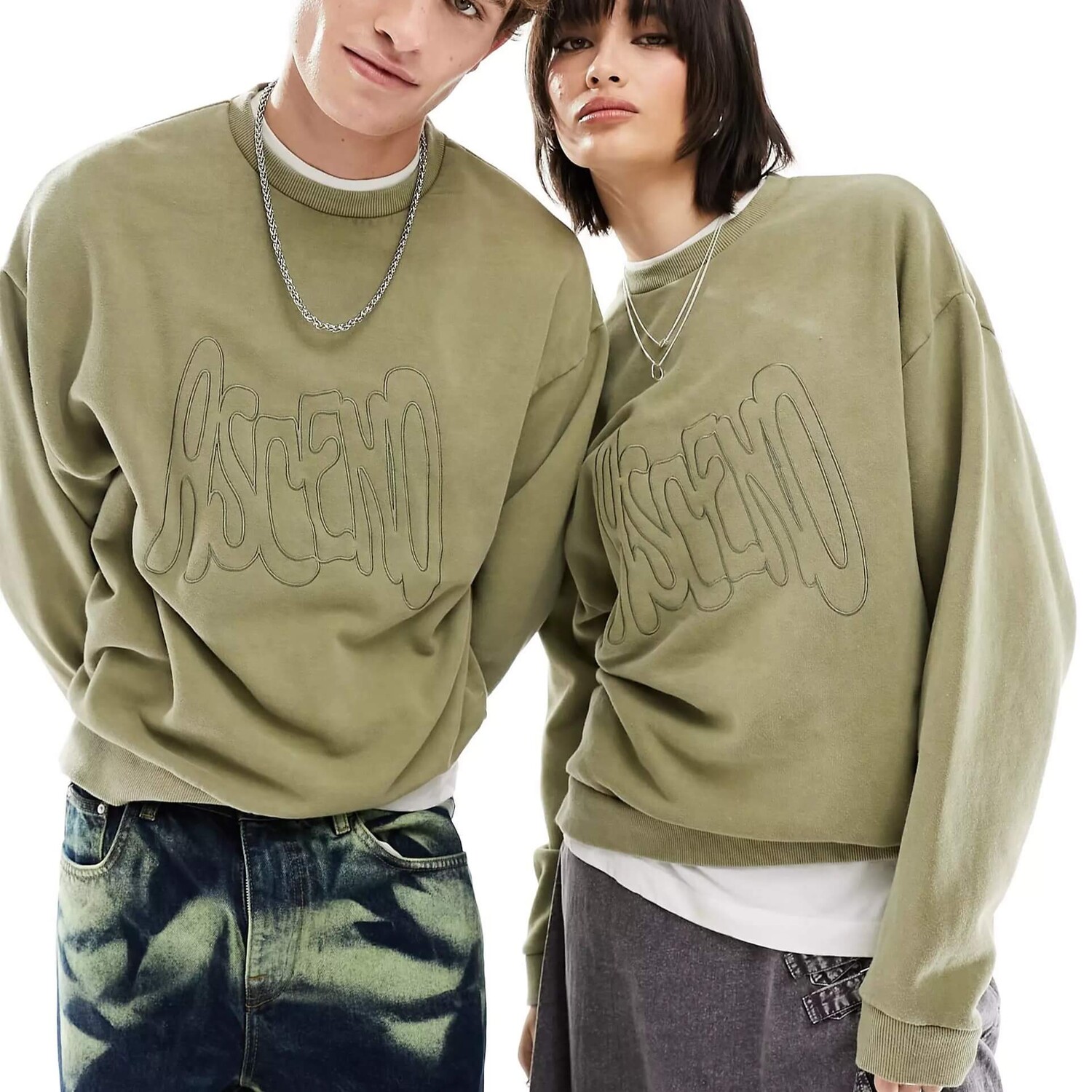 

Толстовка Asos Design Oversized With Large Scale Embroidery Unisex, хаки