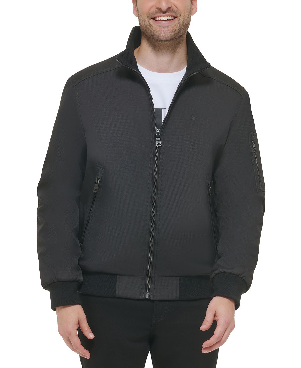 Мужская классическая куртка-бомбер из рипстопа на молнии спереди Calvin Klein, черный