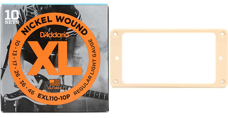 

Струны для электрогитары D'Addario EXL110 XL с никелевой обмоткой — .010–.046 Regular Light (10 шт.) Комплект с принадлежностями Gibson Монтажное кольцо бриджевого звукоснимателя — кремовые