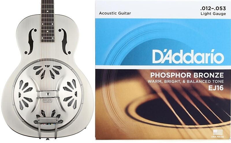 

Gretsch G9221 Bobtail Roundneck Resonator - Стальной корпус Падук Накладка на гриф со струнами D'Addario EJ16 из фосфористой бронзы для акустической гитары - .012-.053 Light Gretsch + D'Addario 2716015000=1 EJ16=1