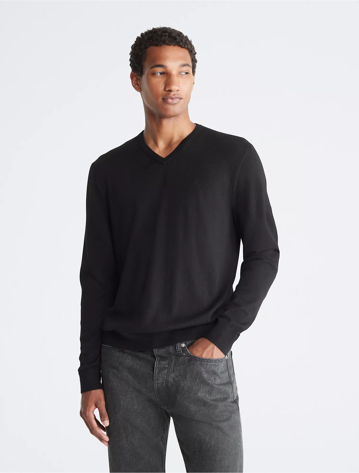 Свитер Calvin Klein Extra Fine Merino Wool Blend V-Neck, черный