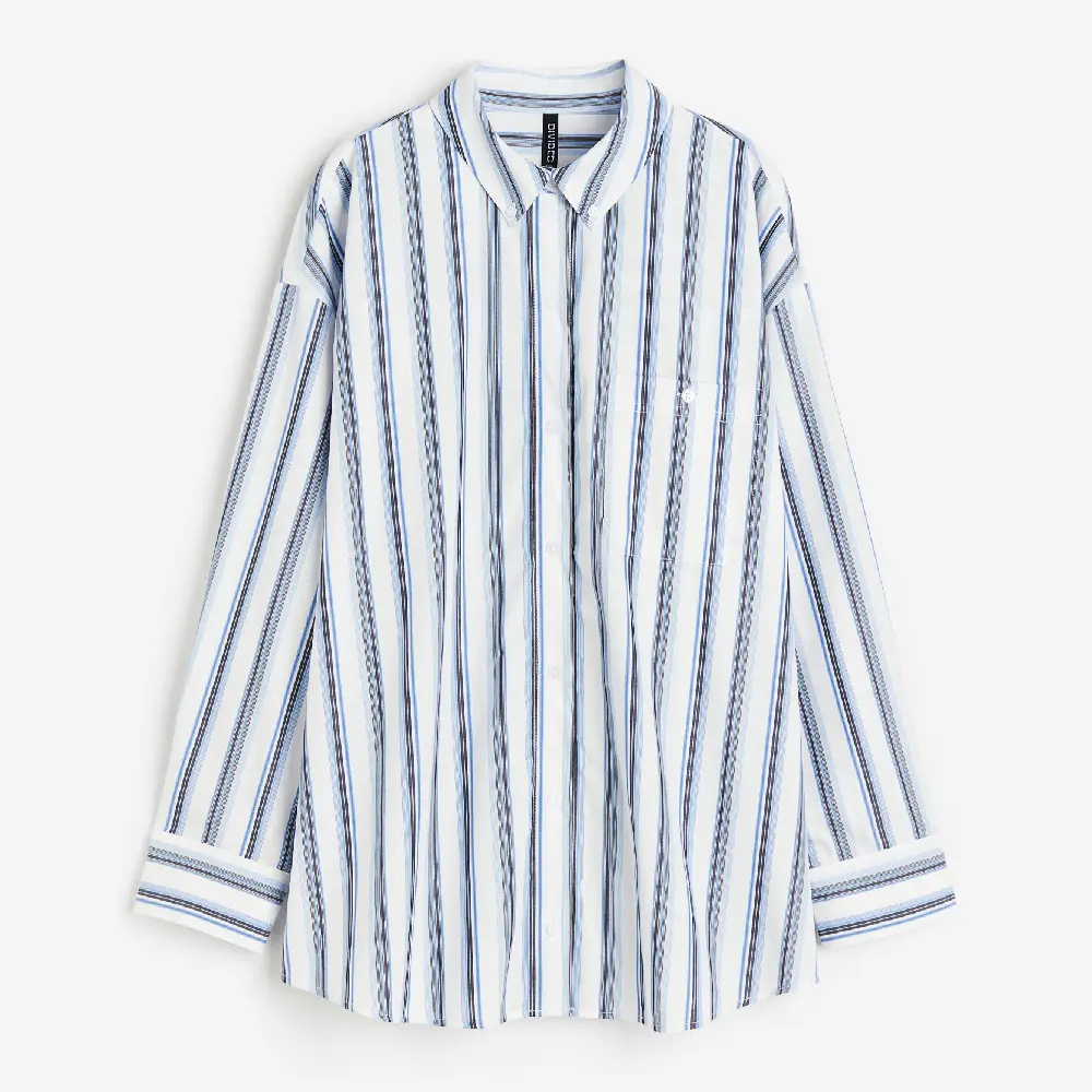 

Рубашка H&M Oversized Poplin, белый/синий