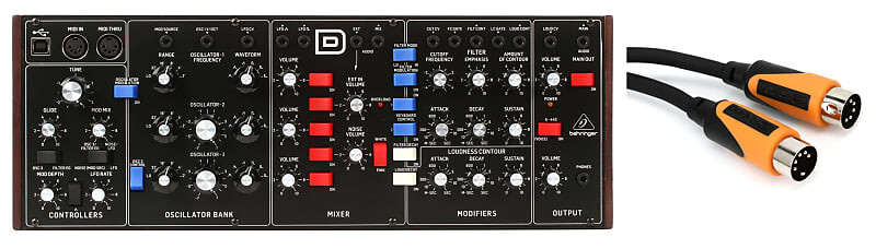 

Комплект аналогового синтезатора Behringer Model D с MIDI-кабелем Roland RMIDI-B5 Black Series — 5 футов Behringer + Roland 000-CQJ02-00010=1 RMIDI-B5=1