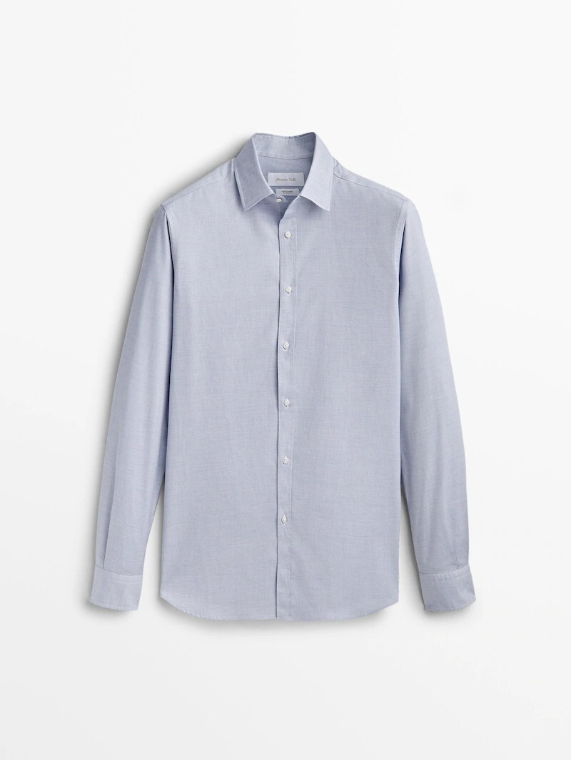 

Рубашка из хлопкового фактурного материала в клетку классического кроя Massimo Dutti, голубое небо