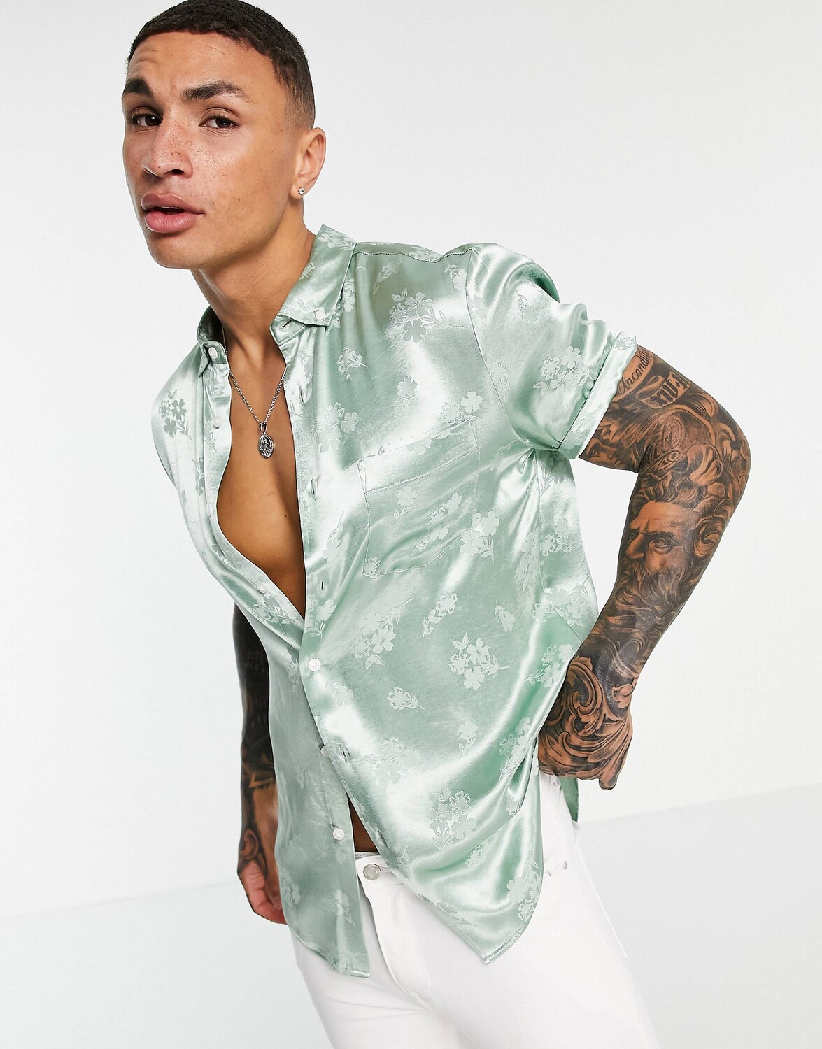 

Классическая рубашка из атласного жаккарда мятного цвета ASOS DESIGN