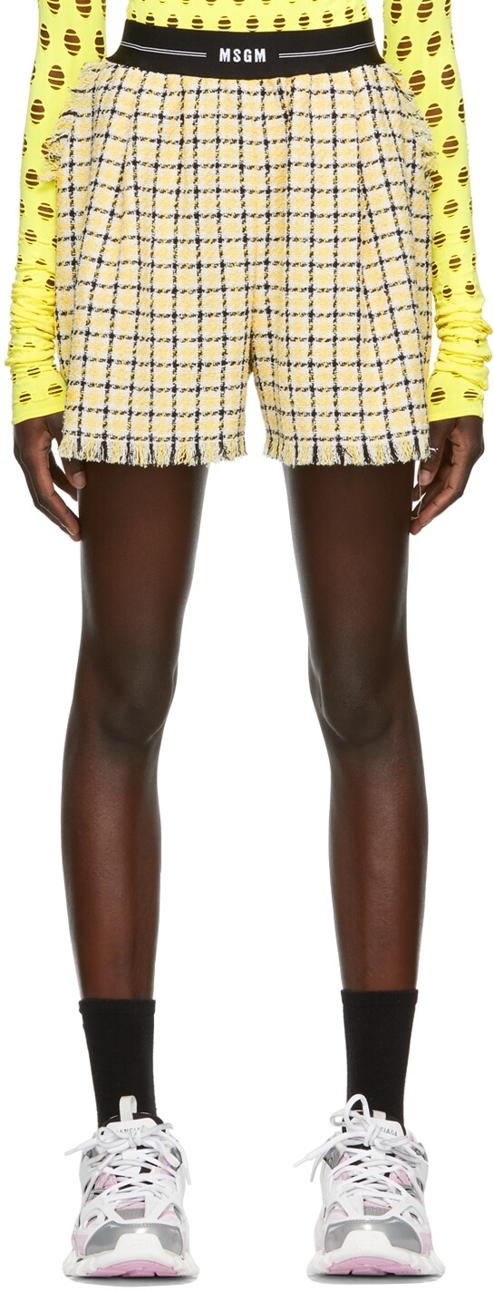 

Желтые твидовые шорты в клетку MSGM