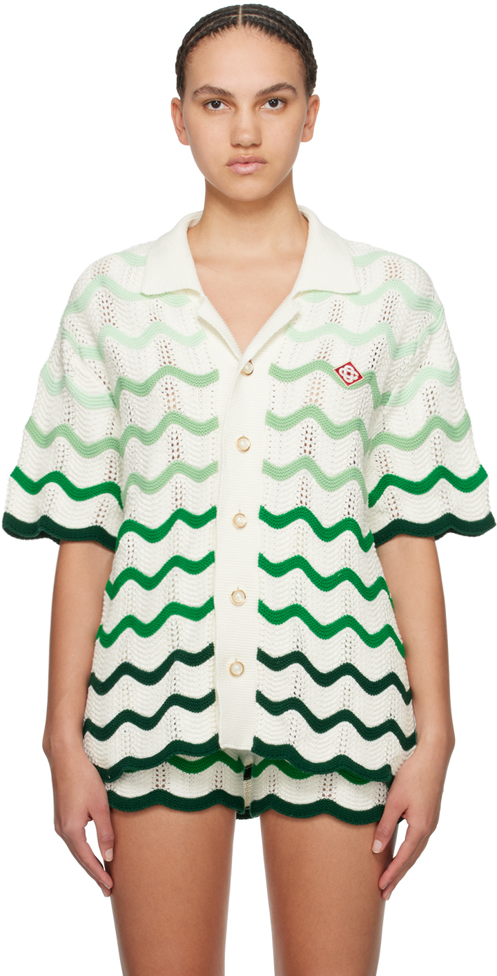 Зелено-белая волнистая рубашка Casablanca