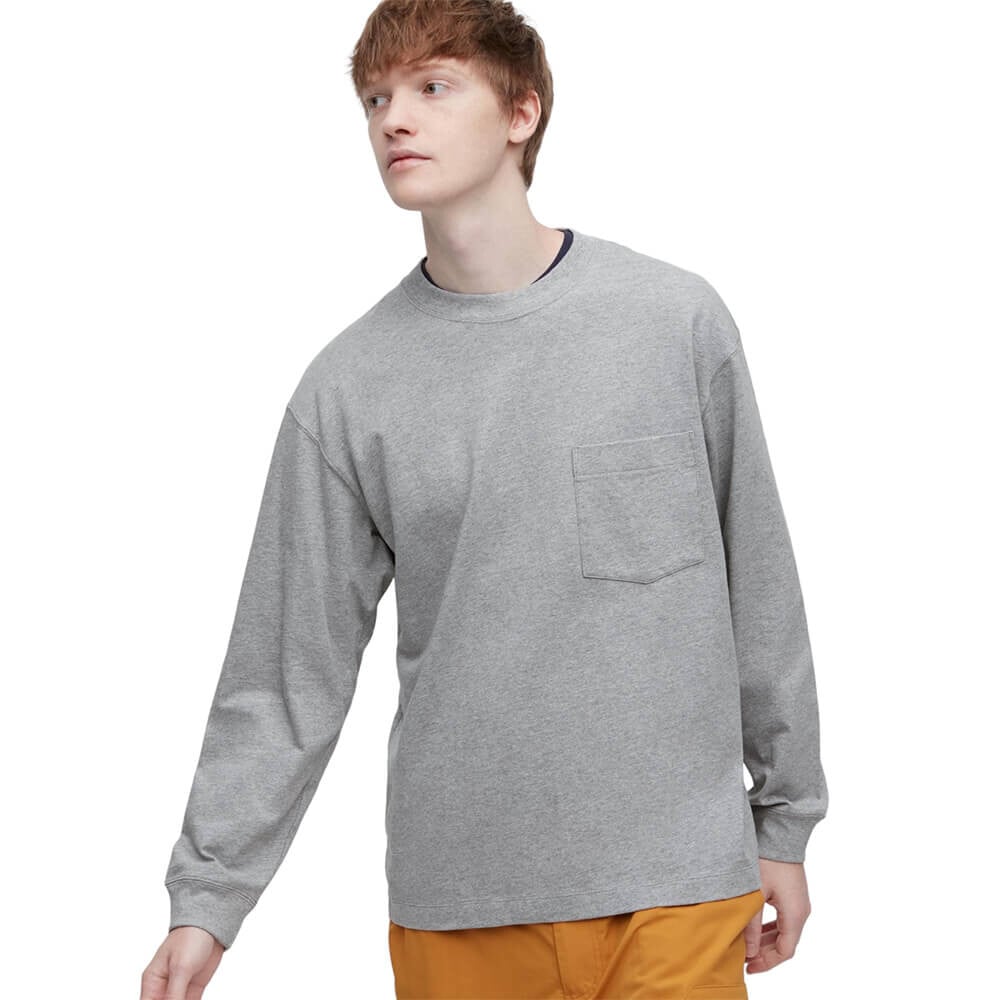 

Лонгслив Uniqlo Washed Cotton Crew Neck, серый