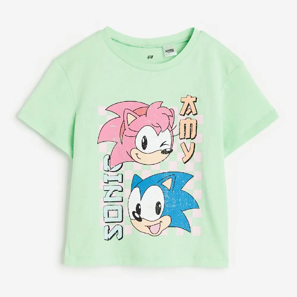 

Футболка H&M Kids Print Sonic the Hedgehog, мятный