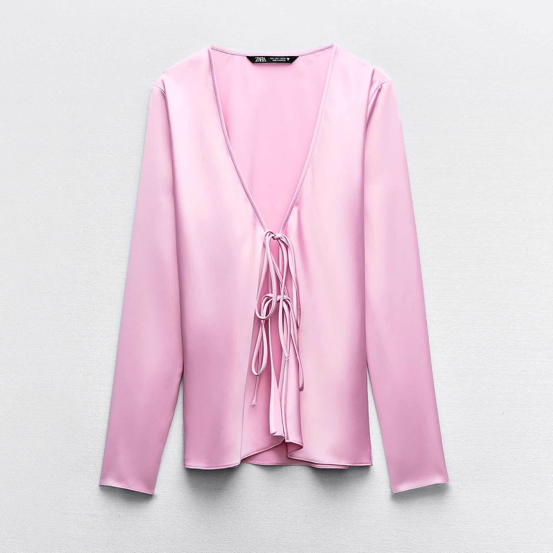 Рубашка Zara Satin With Ties, розовый