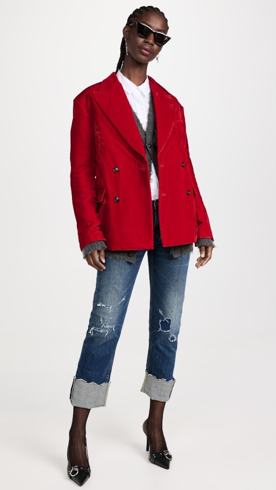 

Блейзер R13 DB Peak Lapel Ragged, красный