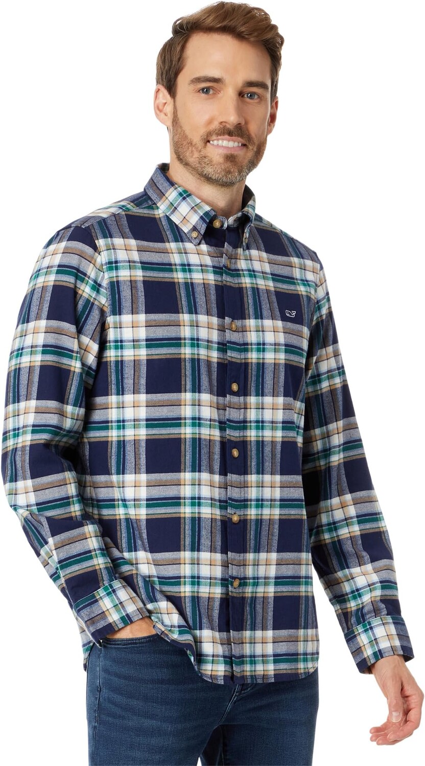 

Фланелевая рубашка в клетку с китом Vineyard Vines, цвет Plaid Nautical Navy