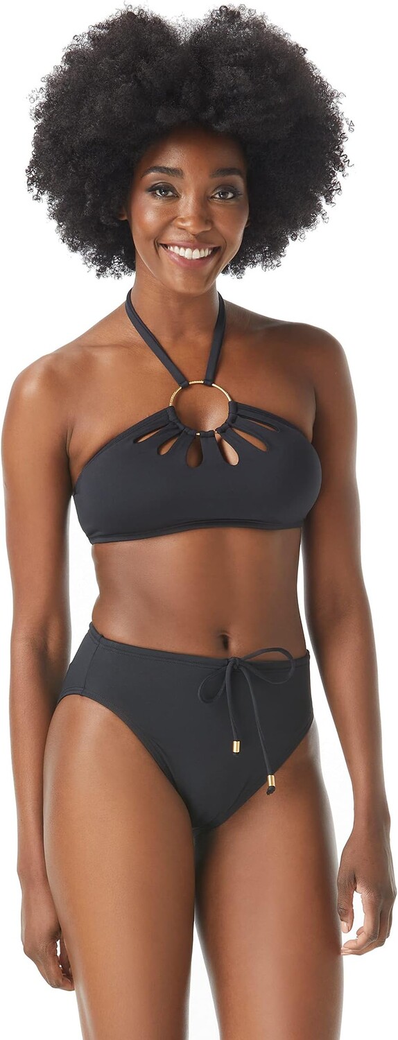

Купальный топ Vince Camuto Serengeti Shades Logo Ring Cutout Halter Top, черный