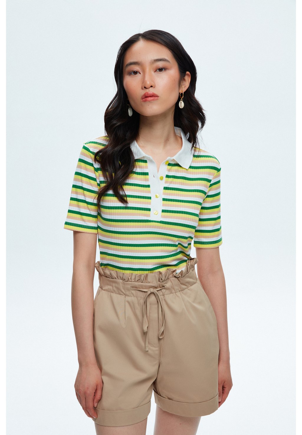 Рубашка-поло FRONT BUTTONED STRIPED adL, цвет striped green цена и фото