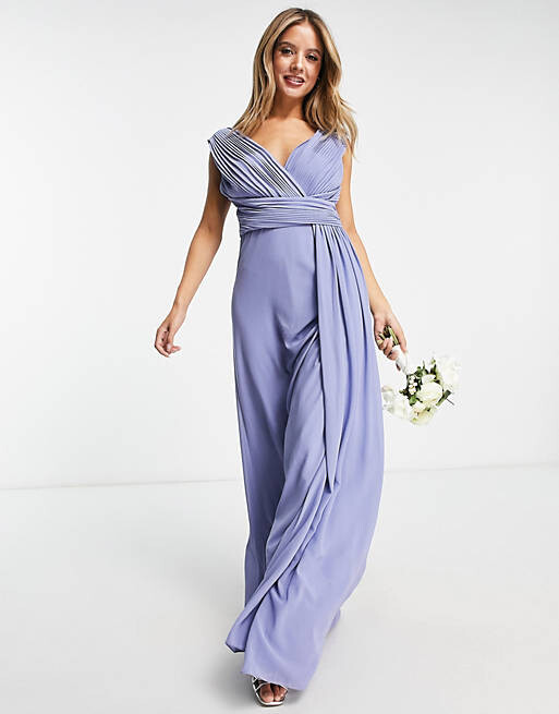 

Голубое платье макси с глубоким вырезом спереди TFNC Bridesmaid, Синий