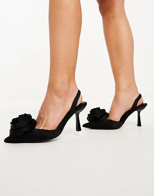 Черные туфли с открытой пяткой на среднем каблуке ASOS DESIGN Wide Fit Sia черные туфли на каблуке с эластичной пяткой на среднем каблуке toteme