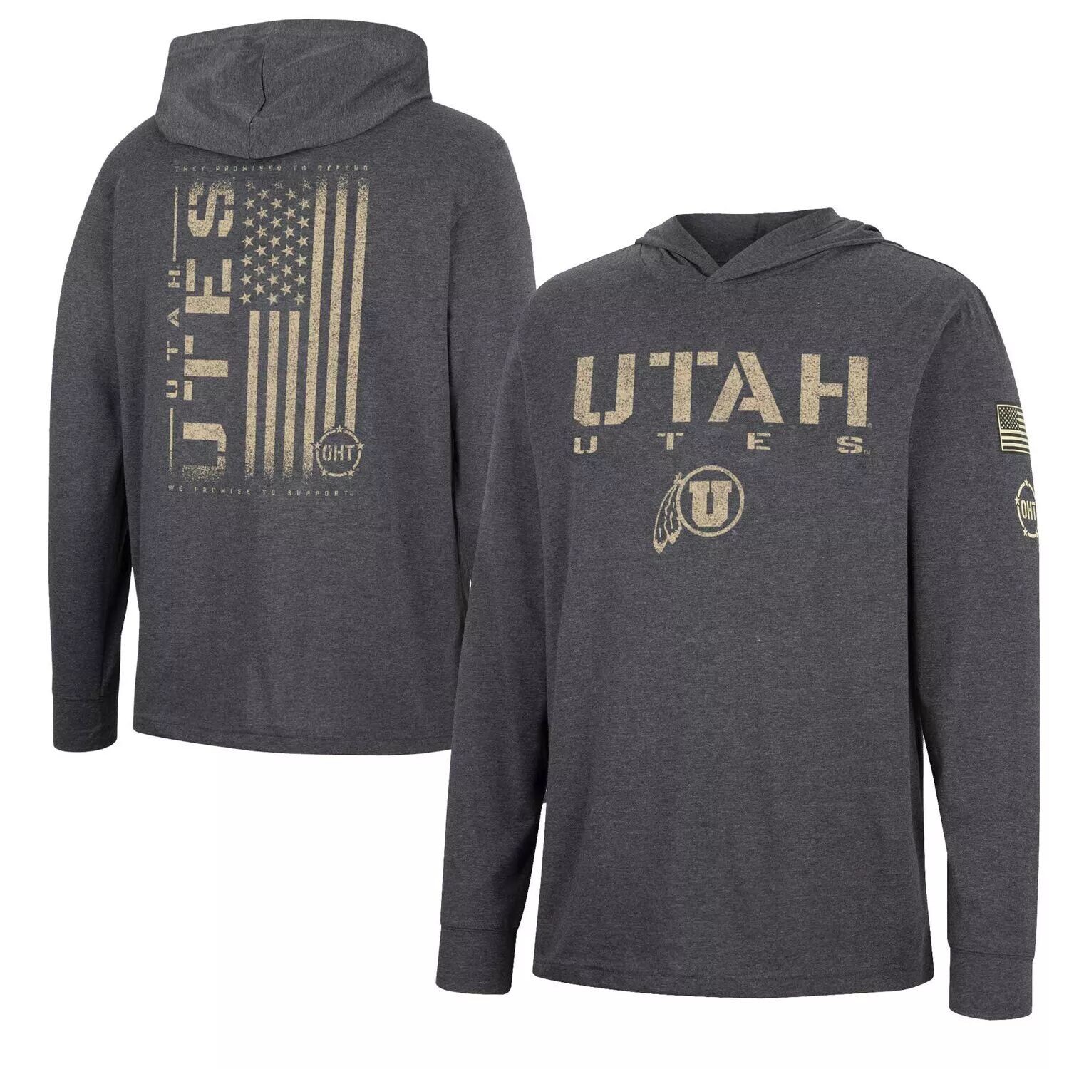 

Мужская толстовка с капюшоном Colosseum Charcoal Utah Utes Team OHT Military Appreciation, футболка с длинными рукавами