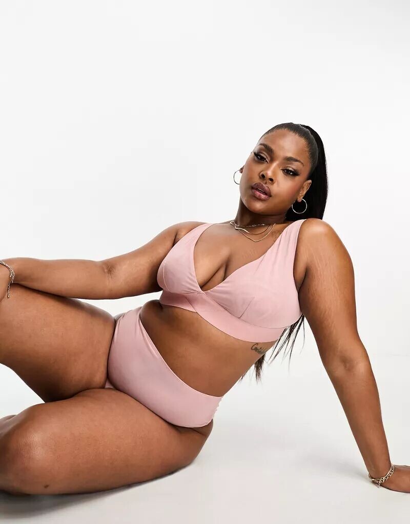 

Розовый бюстгальтер с высокими бретелями из мягкой сетки ASOS Curve Mila