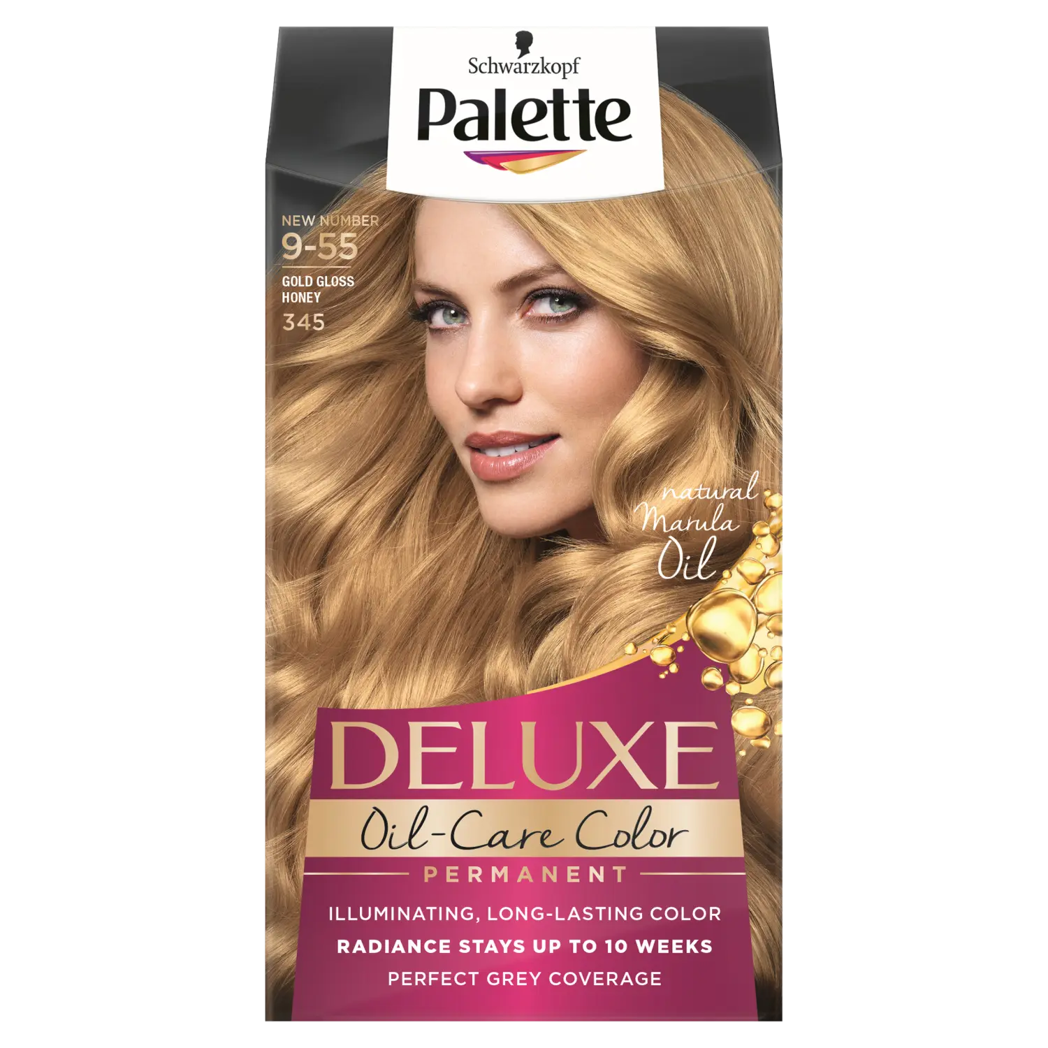 

Palette Deluxe Oil-Care краска для волос 9-55 (345) золотистый сияющий медовый блонд, 1 упаковка