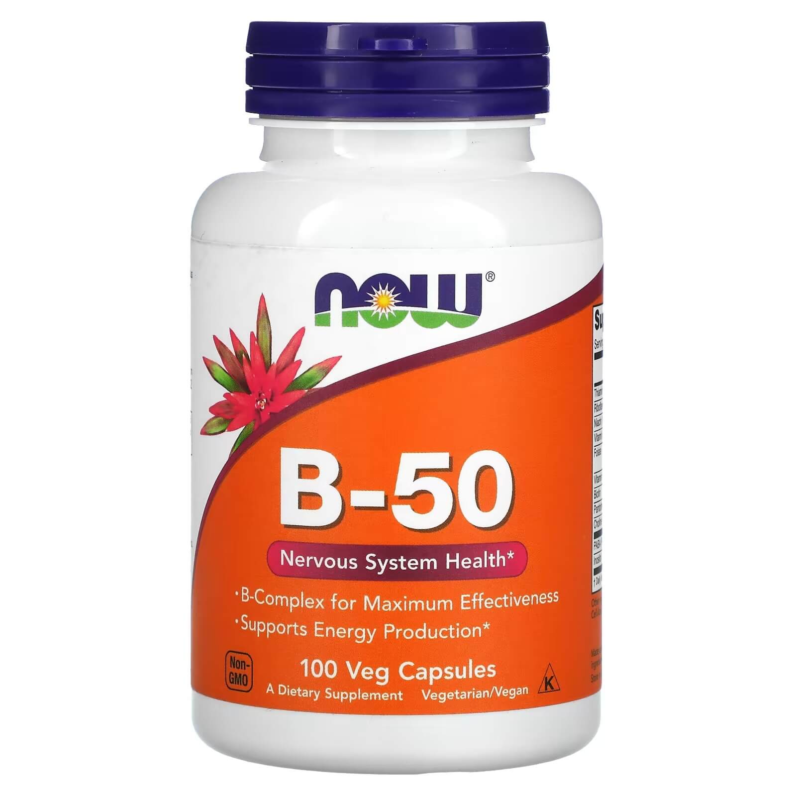 Витамин B-50 NOW Foods, 100 капсул комплекс витаминов и минералов elivica витамины группы b холин биотин 60 шт
