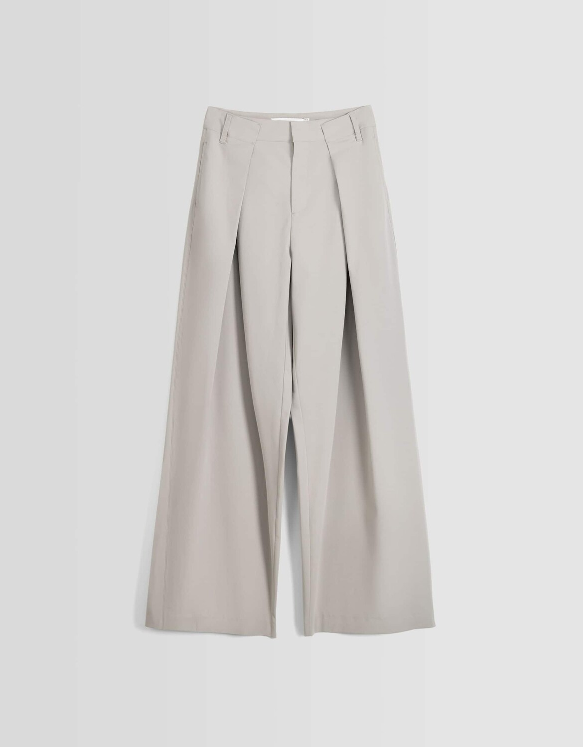 

Брюки Bershka Pleated Wide-leg, светло-серый