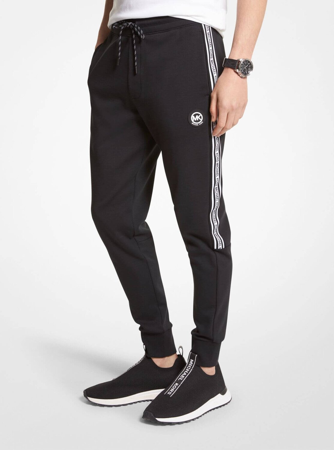 

Брюки-джоггеры Michael Kors Logo Tape Cotton Blend, черный