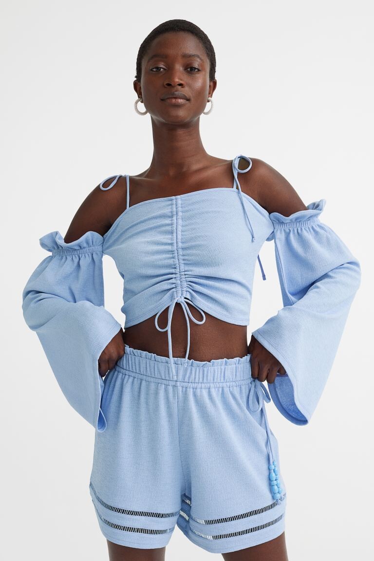 

Топ с открытыми плечами H&M, светло-синий