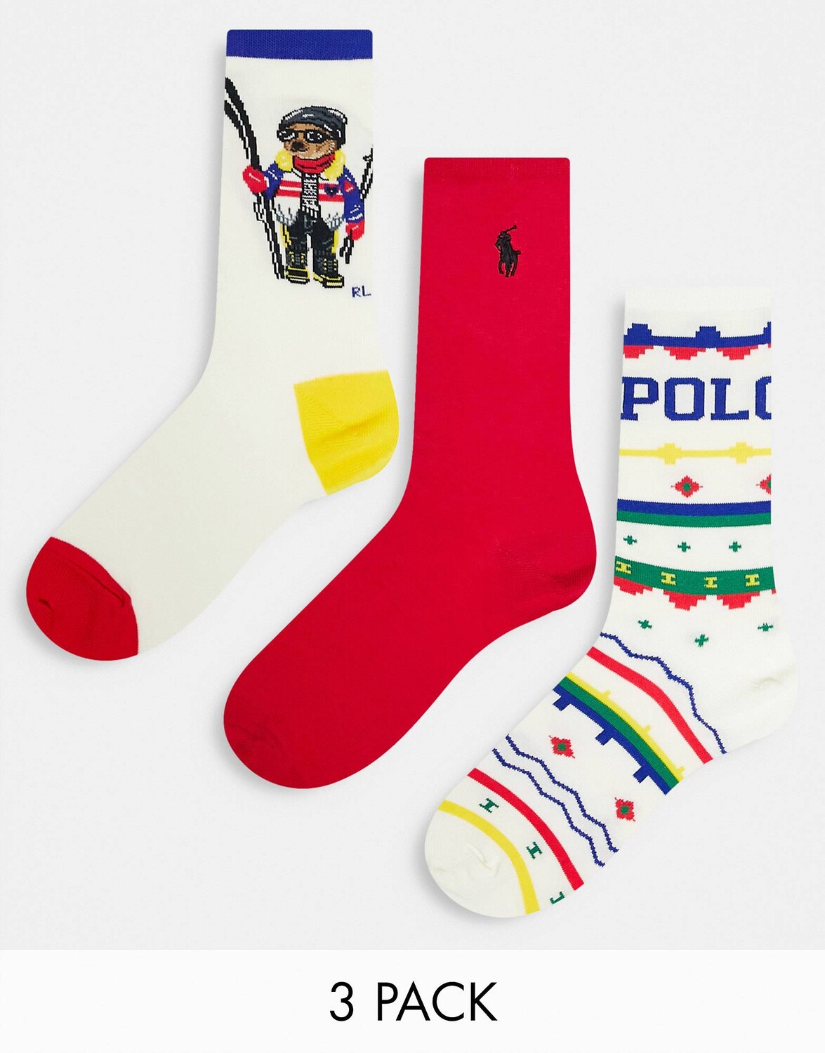 

Набор из 3 носков с круглым вырезом Polo Ralph Lauren, набор из 3 разноцветных носков Ski Bear