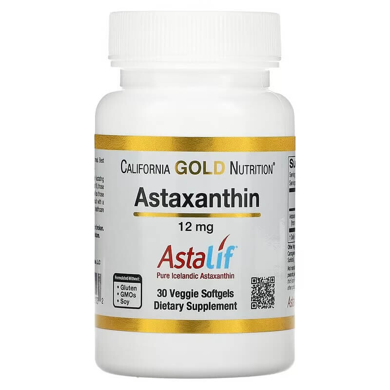 

Астаксантин чистый исландский асталиф California Gold Nutrition 12 мг, 30 капсул