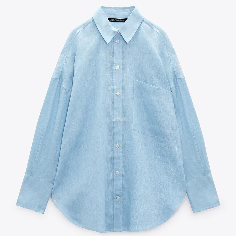 

Рубашка Zara Linen, светло-голубой