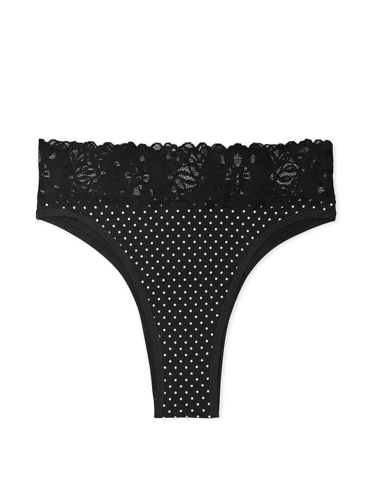 

Трусы-бразильяно Victoria's Secret Lace Waist Cotton, черный/белый