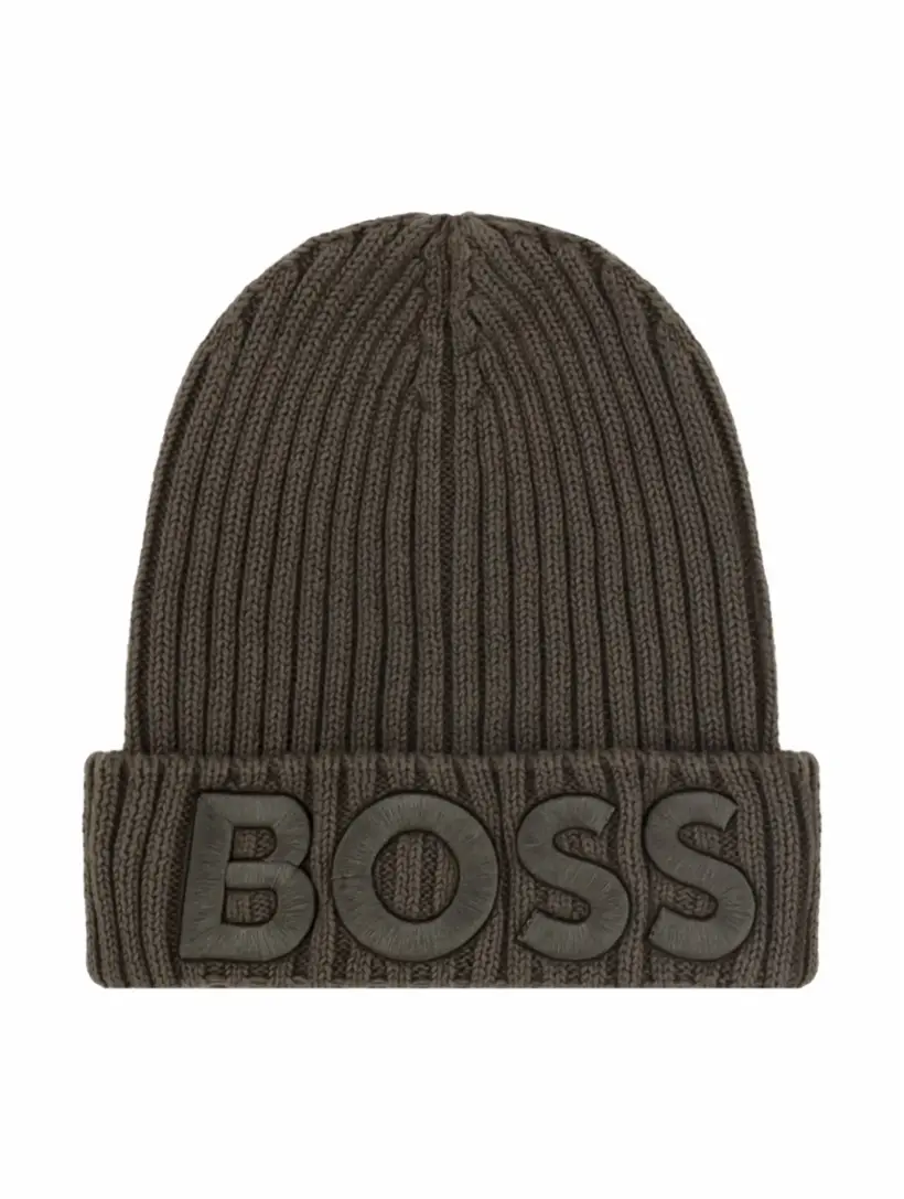 

Вязаная шапка с логотипом BOSS, зелёный