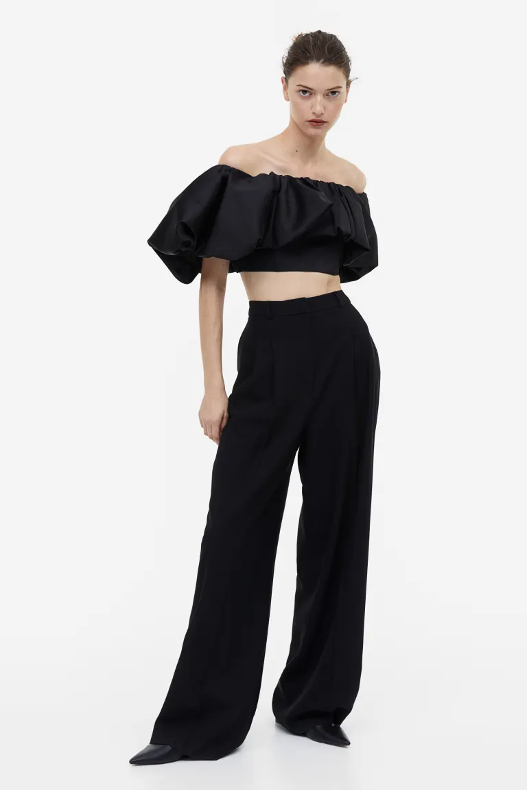 

Укороченный топ с открытыми плечами H&M, черный