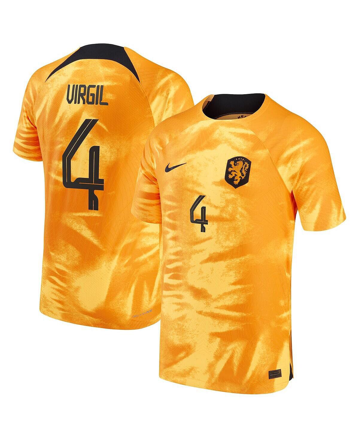 

Мужская футболка virgil van dijk orange, сборная нидерландов 2022/23 home vapor match, аутентичная футболка игрока Nike