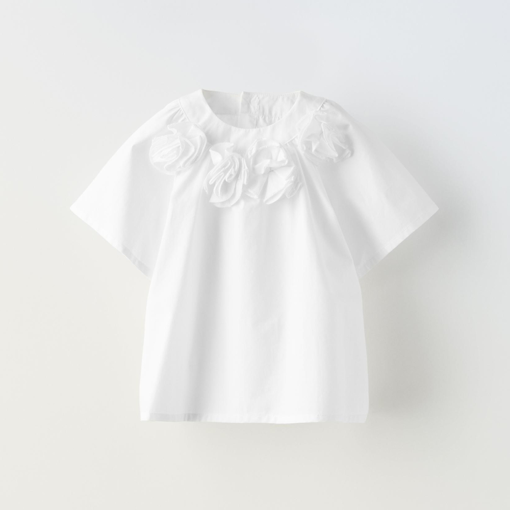 Блузка Zara Poplin Floral, белый