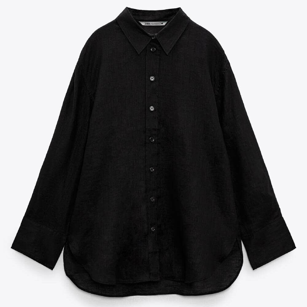 

Рубашка Zara Oversize Linen, черный