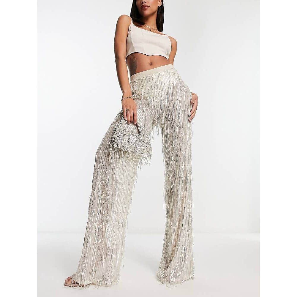 

Брюки Jaded Rose Sheer Fringe Sequin, серебристый