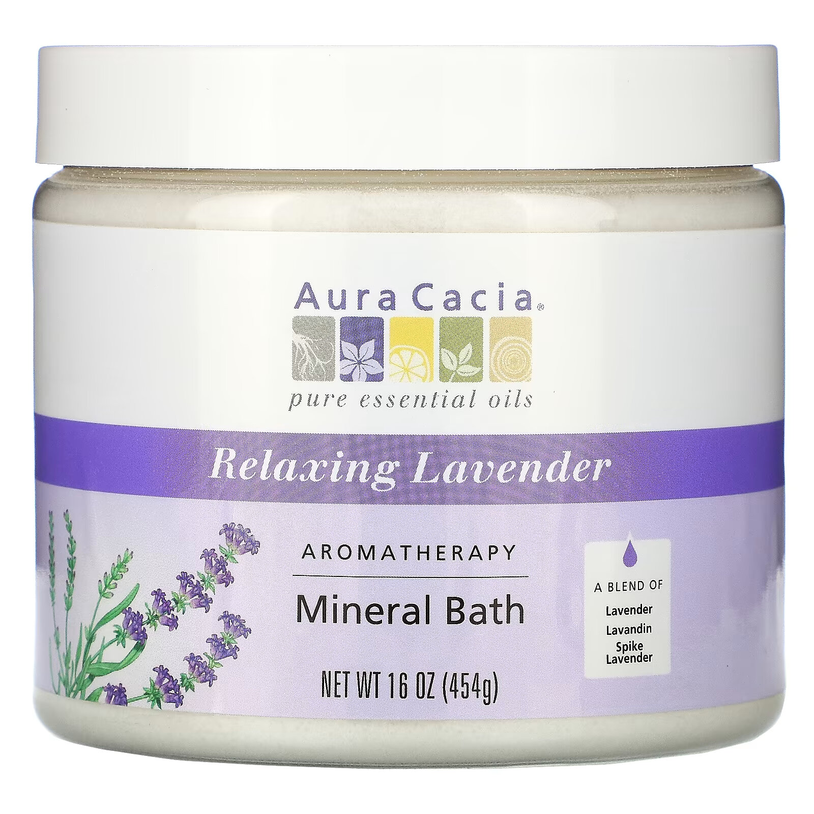 aura cacia ароматерапевтическое минеральное средство для ванны расслабляющий сладкий апельсин 2 5 унции 70 9 г Aura Cacia, Ароматерапевтическое минеральное средство для ванны, расслабляющая лаванда, 16 унций (454 г)