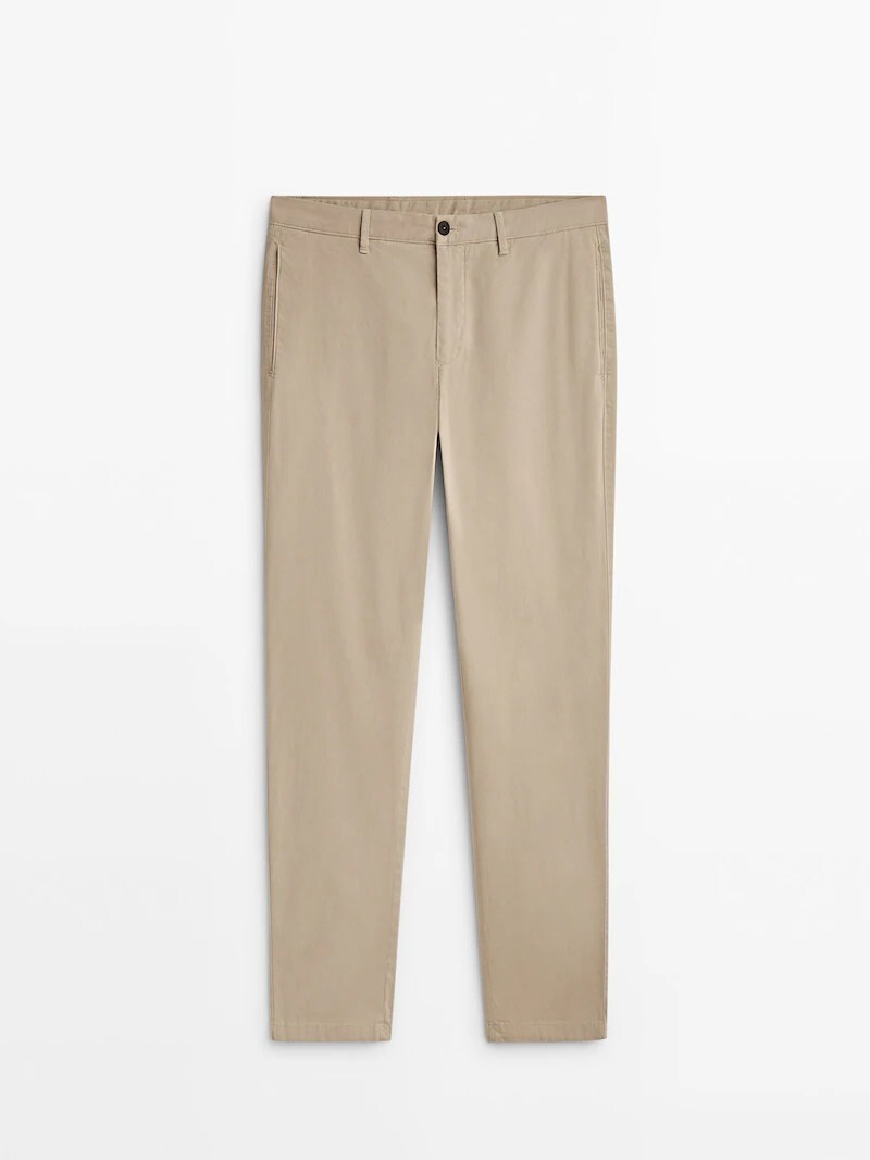 

Брюки чиносы из хлопка с начесом классического кроя Massimo Dutti, бежевый