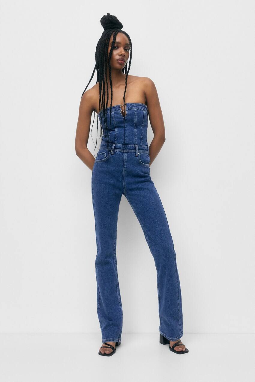 

Джинсовый комбинезон с сердечком Pull&Bear, синий