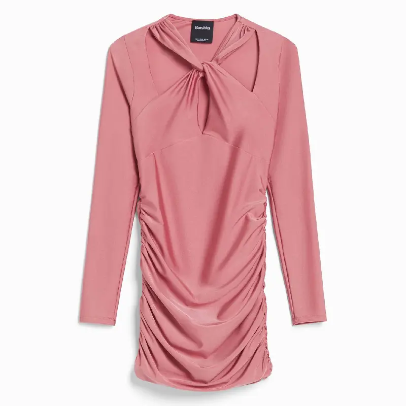 

Платье Bershka Long Sleeve Mini With Crossover Straps, розовый